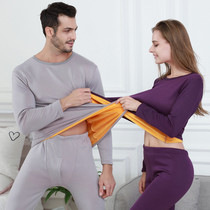 Couples thermal underwear womens autumn and winter New gold velvet plus plus velvet thick cold-proof mens autumn clothes and trousers set