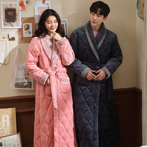 Nightgown womens autumn and winter three-layer padded couple pajamas thickened long warm large size can be worn outside coral velvet bathrobe men