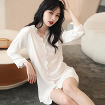 Ice Silk Sleeping Dress Woman Summer Thin sexy boyfriend Wind pure desire for large size Chinese outwear in spring and autumn long sleeve shirt pyjamas