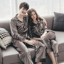 Gold velvet couple pajamas womens spring and Autumn thin long-sleeved fashion high-end leisure can be worn outside mens home clothes suit