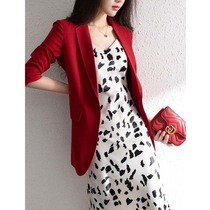 Japanese light luxury stunning all-round three-point sleeve blazer womens 2021 summer new red thin small suit