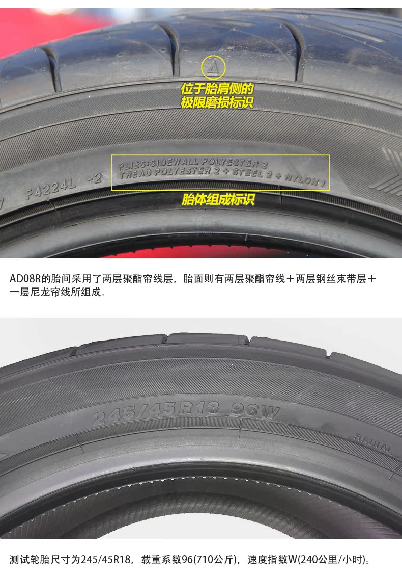 yokohama 优科豪马 245/45r18 96w ad08r 半热熔赛车轮胎_7折现价1358