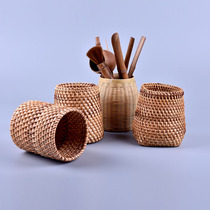 Vietnam handmade rattan tea tube tea ceremony six gentlemen storage tube creative bamboo pen tube tea ceremony zero with storage tube