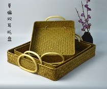 Handmade sea straw woven tray rattan grocery basket creative home storage box storage basket pastoral straw Desktop Storage