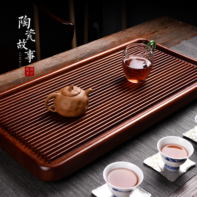 Ceramic story household solid wood tea tray was dry drainage and small tea table kung fu tea set hua limu tea tray