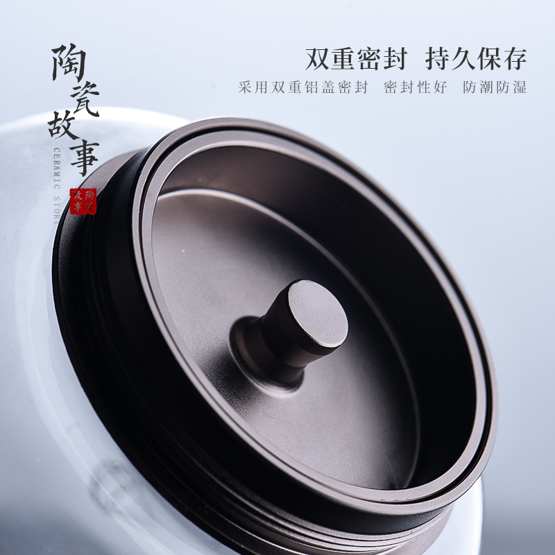 Ceramic story caddy fixings glass sealed as cans creative household moistureproof pot receives Chinese puer tea pot