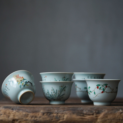 Antique imitation song dynasty style typeface ceramic story all hand hand draw colorful orchid pomegranate medlar tea cup tea cups