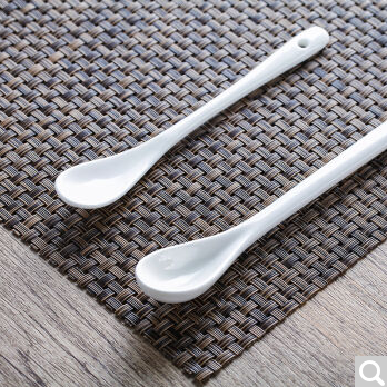 小白勺 陶瓷勺子 纯白咖啡勺 搅拌勺 骨瓷勺子