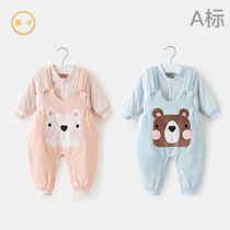 Female baby suit male Spring and Autumn Winter thin cotton foreign coat baby clothes strap pants wear baby two sets