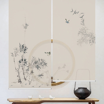 Landscape ink painting Entering the door hanging curtain Tea room curtain New Chinese roller shutter shading curtain translucent soft partition curtain screen