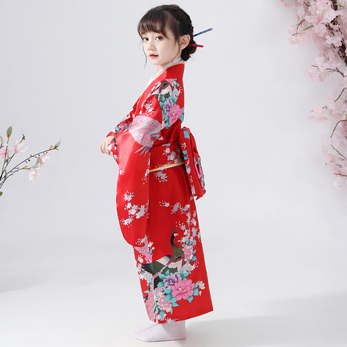  Japanese kimono dress for boys girls children Traditional Japanese Style film cosplay Peacock Yukata kimono Dress for girls