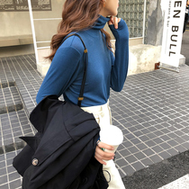 Crab lane skin-friendly and warm inner base shirt 2021 spring new high-neck round neck elastic long-sleeved T-shirt women