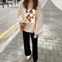 Crab lane custom orange print sweater spring new loose oversize casual all-match top women