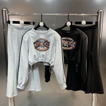 Grapefruit MM 2022 autumn round neck long-sleeved letter motorcycle drawstring sweater slit fishtail skirt suit