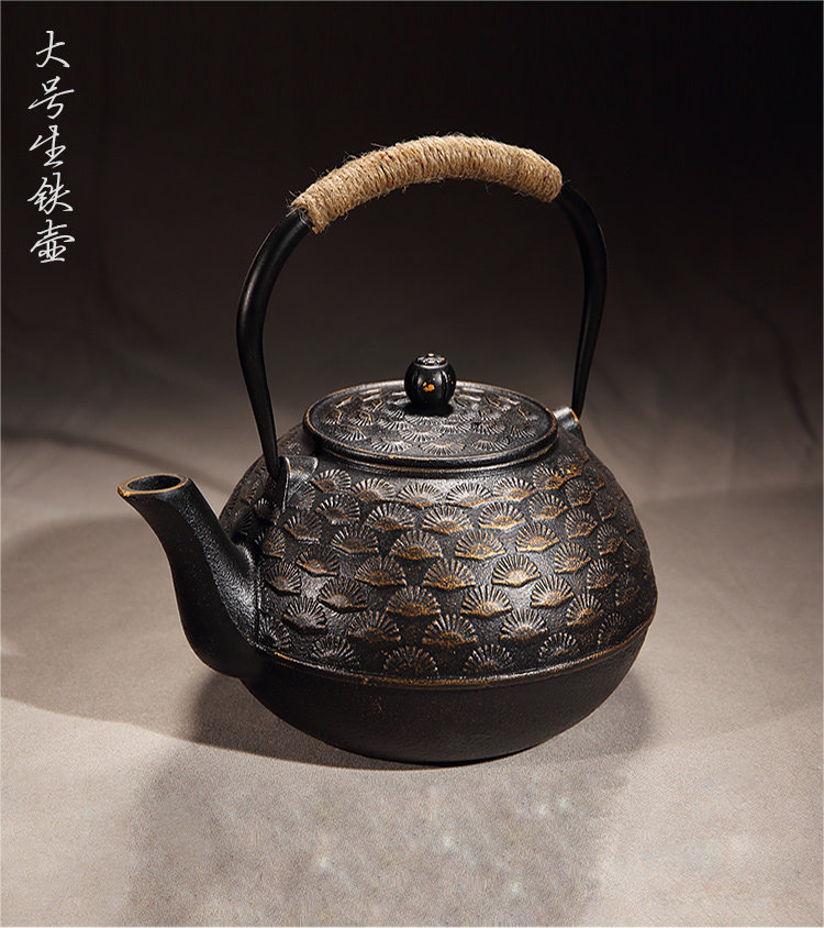 日本无涂层生铁壶铸铁茶壶大容量大号砂铁—龟甲文