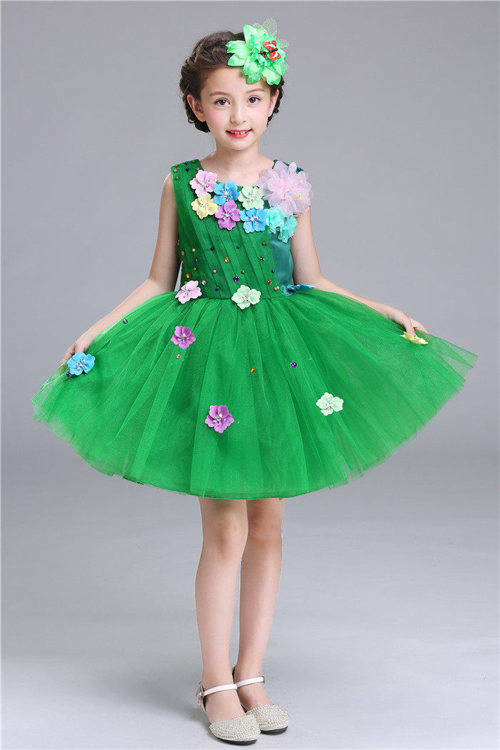 六一儿童演出服绿色幼儿园舞蹈女童蓬蓬纱裙公主裙大班合唱表演服