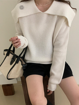 women's autumn winter 2022 loose long sleeve bottoming shirt all match wool knitwear with european smiley face doll collar