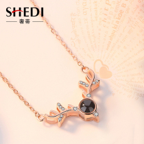 A deer has you necklace Female sterling silver net red clavicle chain All the way to shake the sound of 100 languages I love you projection pendant