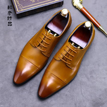 Office leather shoes pointed toe British 2021 winter youth breathable business formal mens shoes three-joint wear-resistant Oxford shoes