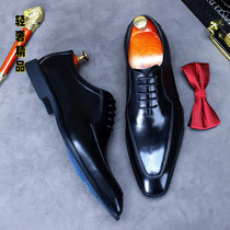 2022 new mens business casual leather shoes mens pure cowhide pointed toe trend youth single shoes British formal mens shoes