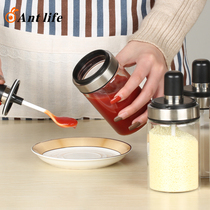 Spoon cover integrated glass seasoning bottle 3 moisture-proof salt tank sealed seasoning case tank containing box combined fitted kitchen
