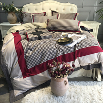 North America Thickened Cotton Scrub Four Piece Cotton Contrast Color quilt cover 1 8m Autumn and Winter Warm Bedding