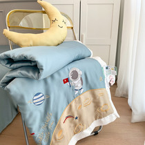 Cartoon 80 Tencel embroidery summer cool Denuit boy summer single double air conditioning machine washable silky nude sleep summer