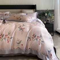Light luxury American 80 Tencel Four-piece ice slippery sleek nude sleep cool pastoral flowers quilt cover summer bedding