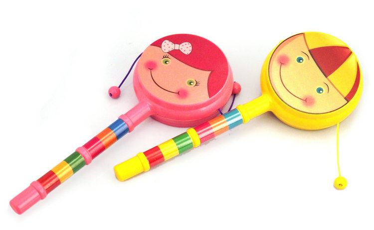 卡通笑脸拨浪鼓双面手摇铃传统宝宝波浪鼓幼儿园儿童早教益智玩具 - 