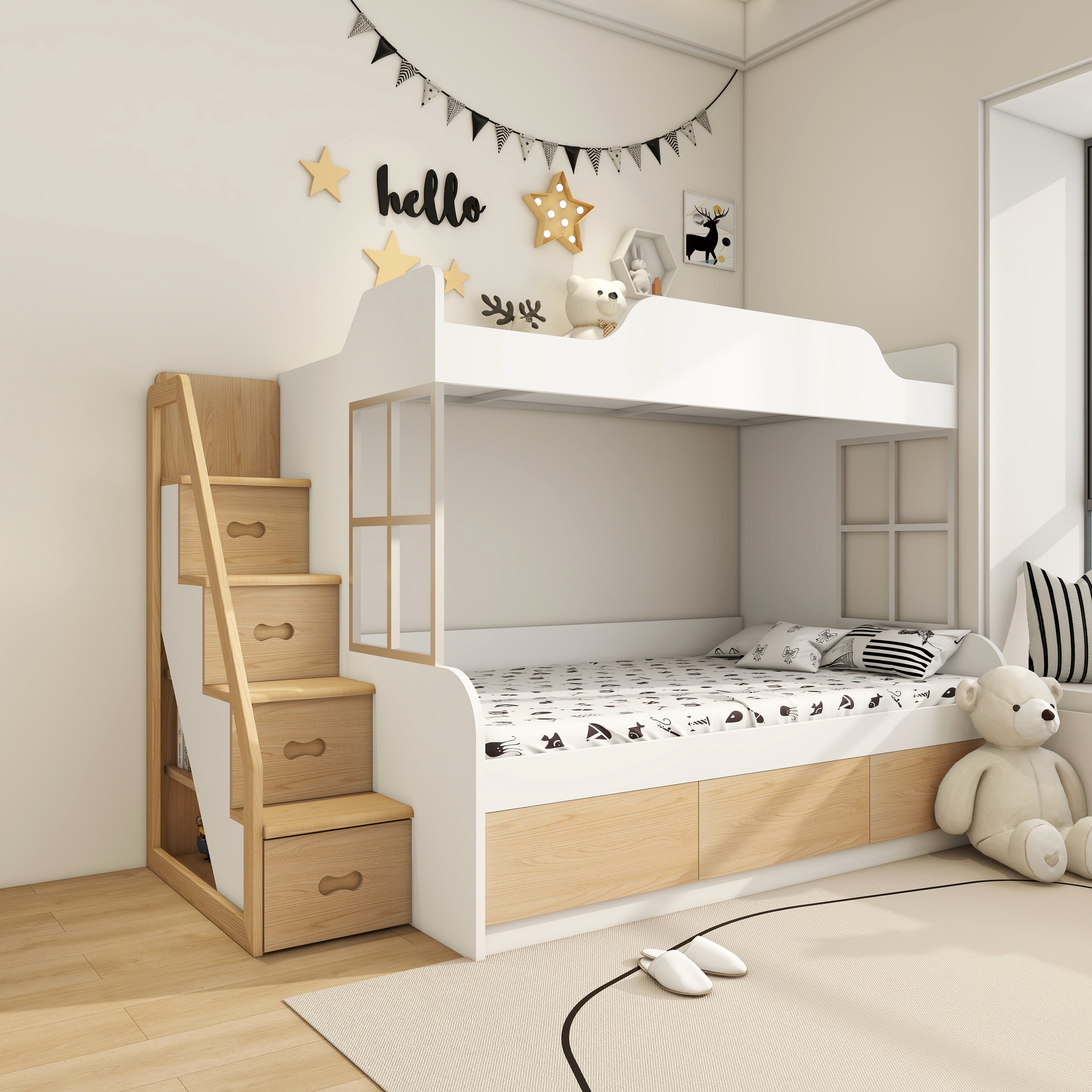 实木上下床梯柜家用抽屉式楼梯柜上下铺台阶储物梯柜木儿童床梯柜