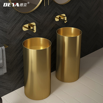 Gold 304 stainless steel column basin Thin edge column washbasin Hotel villa integrated floor-to-ceiling washbasin