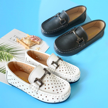 Boys Doudou shoes spring and summer slip-on soft bottom breathable black and white leather shoes childrens British style shoes