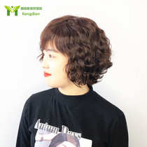 Middle-aged and elderly mother models summer light hair set womens full real hair hand woven short curly hair fashion short curly hair dark brown