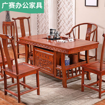 Tea table and chairs Combined solid wood guest hall furniture Chinese imitation ancient Kung Fu Composition Tea table Tea Table South Elm Tea Art Tea Table