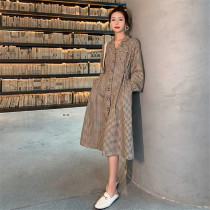 Sandro MocoloniV collar plaid long skirt vintage Gusto Temperament Skirt Closets slim one-piece dress