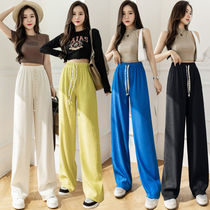 one million Pants High Waist Folds Broadlegged Pants Female summer letter Rope Loose temperament Stalling Straight Drum Mopping Pants