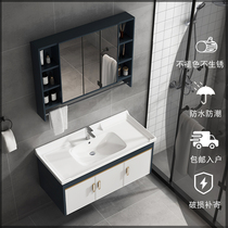 Space aluminum bathroom cabinet wash basin cabinet combination ceramic washbasin balcony small apartment toilet blue and white wash table