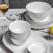 Shunxiang antibacterial ceramic snow country white painted gray edge relief simple bowl set home Nordic style tableware