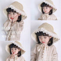 Childrens baby straw hat Baby mother and daughter Parent-child girl Spring and autumn sunscreen shade lace Korean summer beach hat