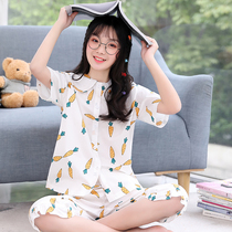 Junior high school summer home clothing suit female Korean version of high school students hipster girl short sleeve pajamas two sets summer