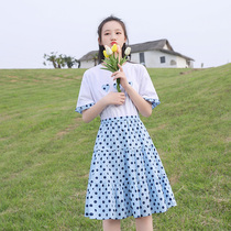 Junior high school student dress Summer Girl college wind sweet Big Boy Polka dot short sleeve cotton high school girl skirt