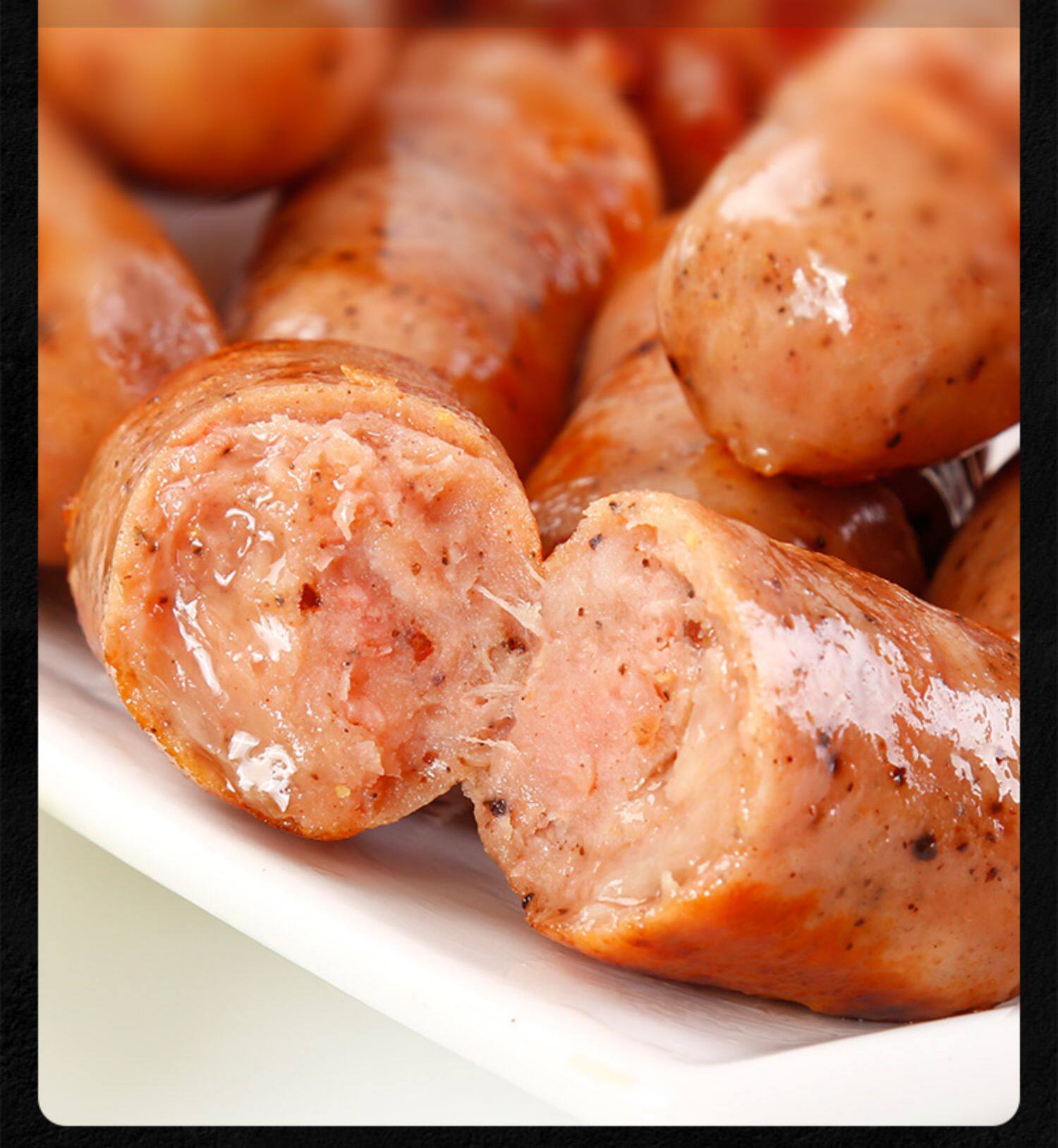 黑椒地道肠600g火山石纯肉大烤肠台湾热狗脆皮香肠整箱批冷冻包邮_全