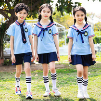 New elementary school uniform Naval style summer children's class uniform British short-sleeved kindergarten uniform graduation uniform customization