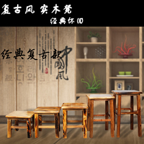 Bedroom light bench Hotel high wood bench Restaurant stool Simple puzzle footstool Solid wood stool Floor-to-ceiling wooden square stool