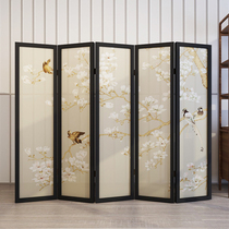 Modern fashion new Chinese solid wood mobile folding screen partition folding screen living room porch beauty salon flowers and birds
