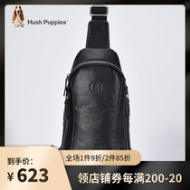 Hush Puppies leisure walk chest bag Mens leather first layer cowhide chest bag messenger bag mens shoulder bag