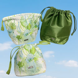 LA MER/sea blue gift light green water plant print drawstring makeup clutch drawstring bag storage bag