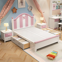Children girl bed modern simple solid wood bed 1 5 m children bed Boy 1 2M girl bed princess bed pink