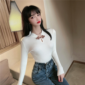 New autumn style retro button modified cheongsam knitted bottom coat