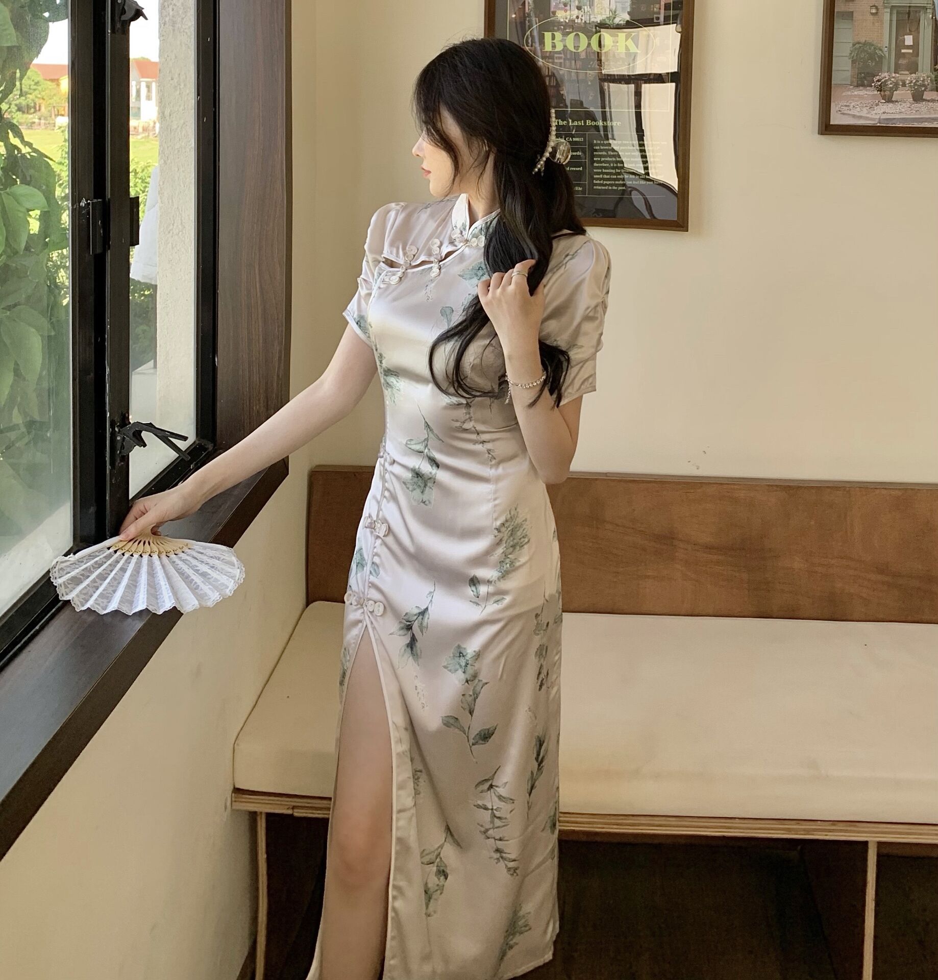 复古改良版旗袍连衣裙夏性感镂空少女开叉长款包臀气质裙_依佰分时尚